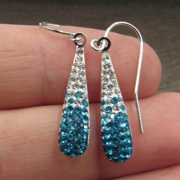 Jewelry - Sterling Blue & Clear Crystal Dangle Earrings